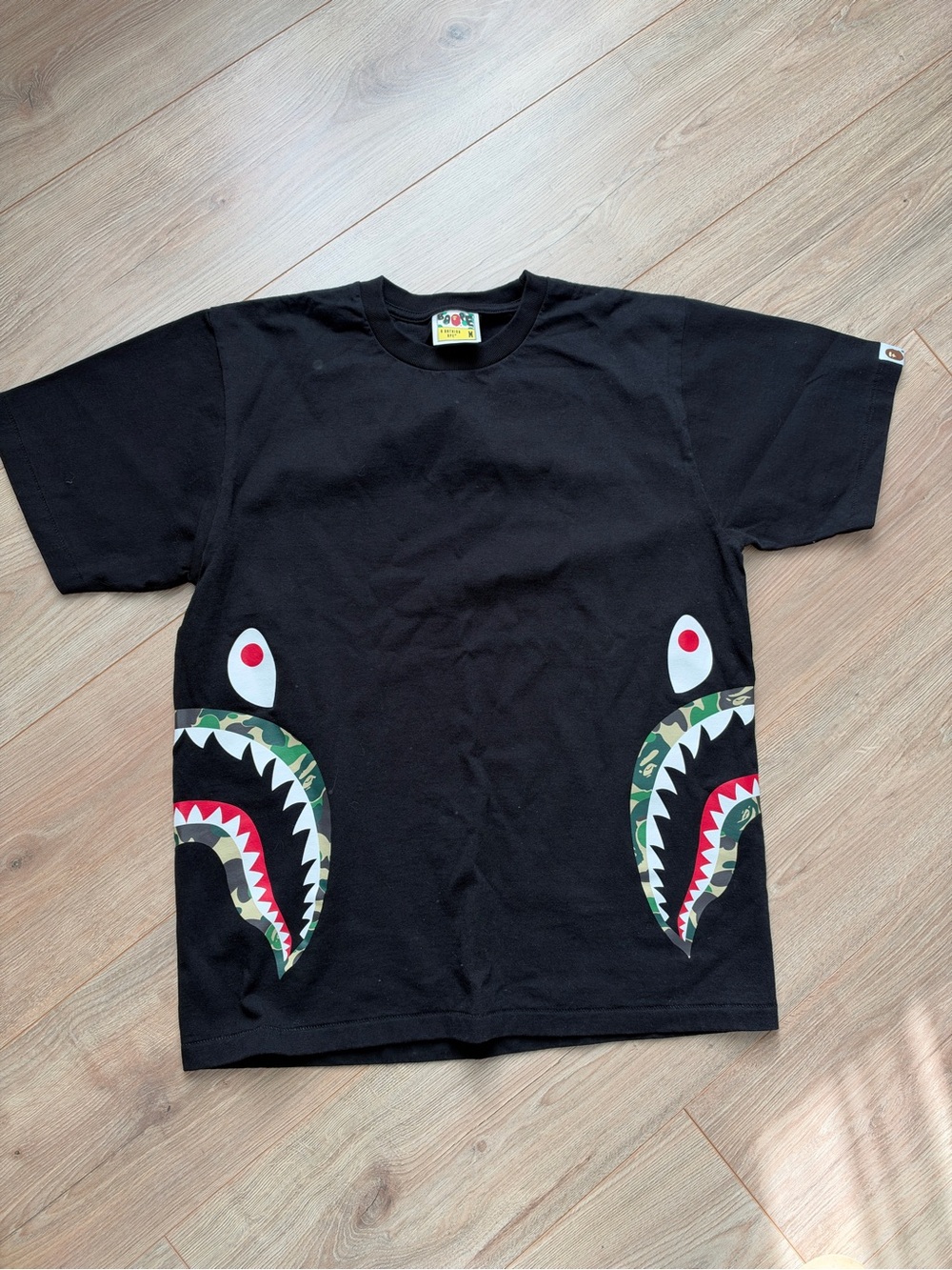 Bape Black Shark Tee with Camo & Red Accents